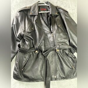 Women’s Leather Styled Jacket, Pockets Motorcycle Theme Punk Rocker Metal Large